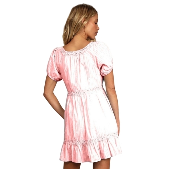 Lulus So Darling Light Pink Dotted Short Sleeve Mini Dress Medium - Picture 6 of 10